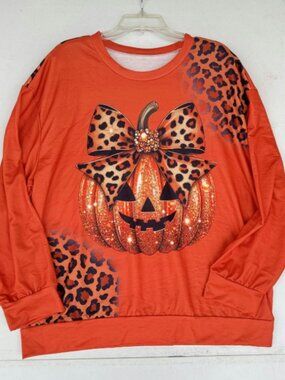Halloween Pumpkin Long Sleeve Shirt Women's 2XL/XXL
